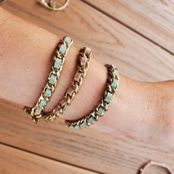 Pink Teal Vegan Leather Wrap Bracelet Gold Chain Glam Party Casual Boho Layered - Picture 5 of 9